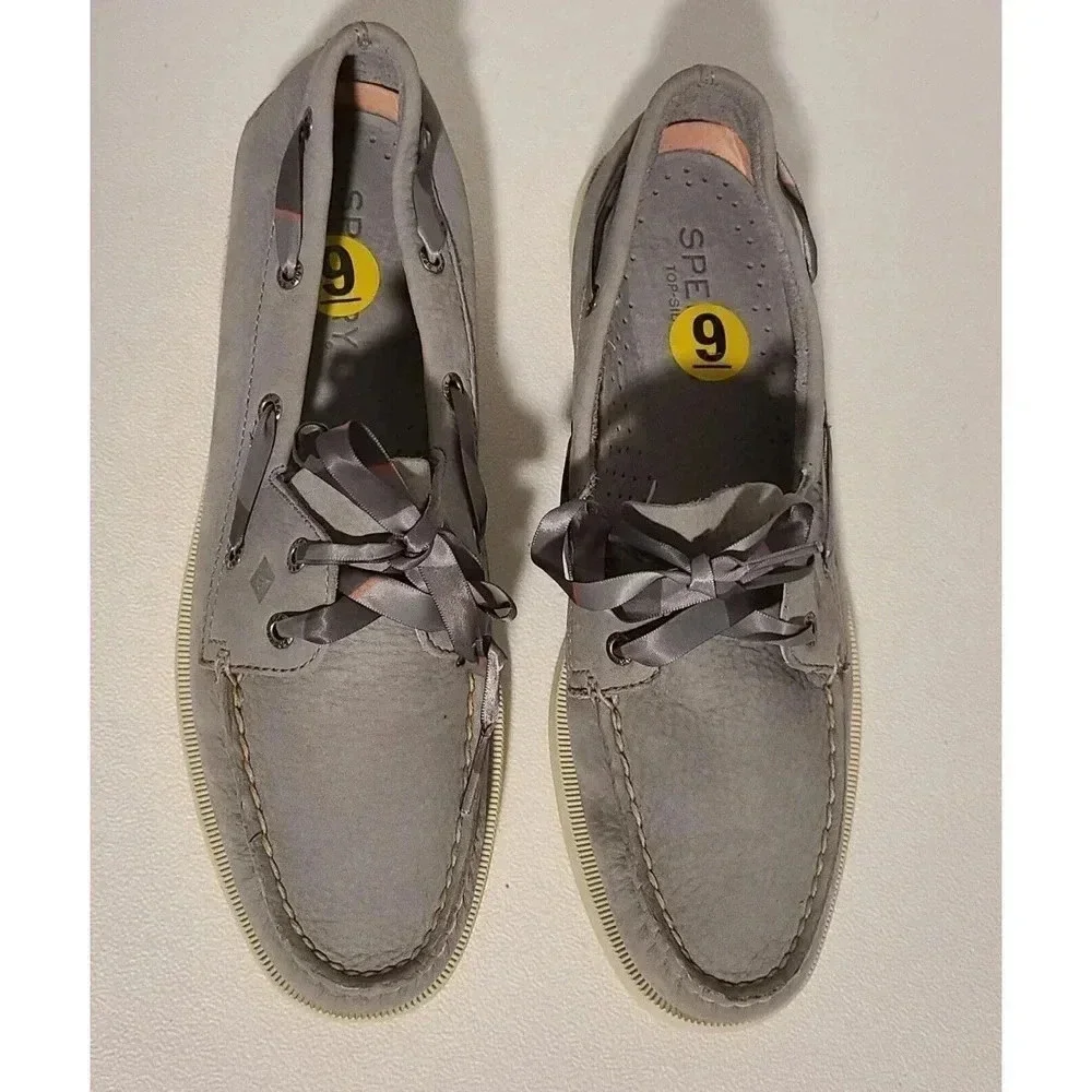 SPERRY Top Sider Suede Boat Shoes GRAY With Ribbon Laces Women’s SZ 9 M - Picture 3 of 8